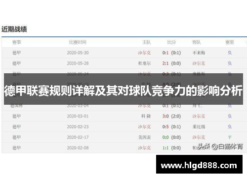 德甲联赛规则详解及其对球队竞争力的影响分析